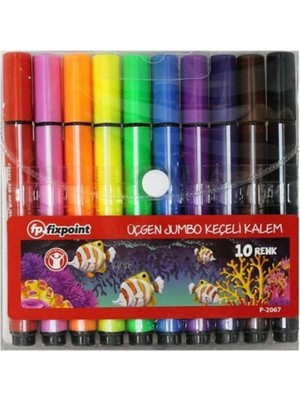 Fixpoint Keçeli Kalem 10 Renk Jumbo Üçgen