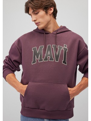 Mavi Logo Baskılı Kapüşonlu Kahverengi Sweatshirt 067149-70260