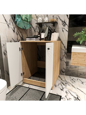 Yıldız Elegance Banyo Dolabı Çamaşır Makinesi Alt Luxe Ahsap Beyaz