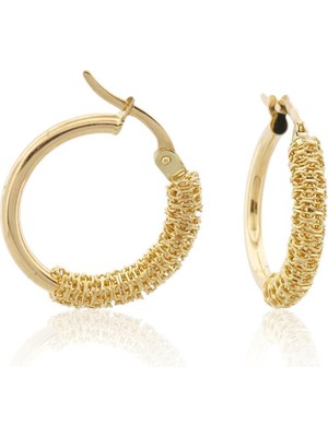 İryum 14 Ayar Altın Halka Tasarım  Küpe