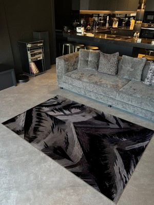 Rugs Modern Shape Koleksiyonu Siyah Tonlarda Soyut Desenli Dokuma Taban Modern Dekoratif Halı 58