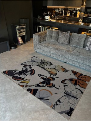 Rugs Modern Shape Koleksiyonu Çok Renkli Kelebekler Dokuma Taban Modern Dekoratif Halı 36