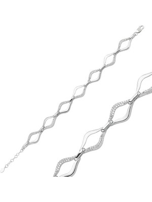 Kaufhier Gümüş Taşlı Dalgalı Bayan Bileklik