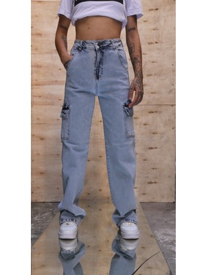 Kaizer Denim Buz Mavi Kargo Cepli Palazzo