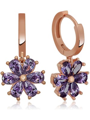 Gümüş Mor Çiçek Bayan Küpe