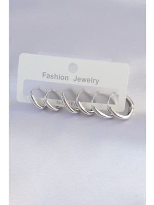 Fashion Jewelry Pirinç Gümüş Renk Oval Küpe Seti