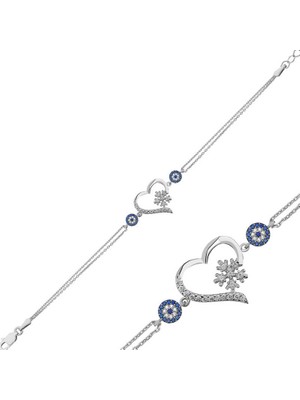 Kaufhier Gümüş Kalp Kar Tanesi Kadın Bileklik