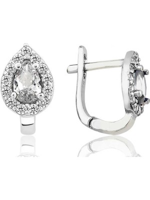 Kaufhier Gümüş Beyaz Taşlı Damla J Kadın Küpe