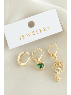 Bijuteri Net 3 Adet Yaprak Zirkon Taşlı Küpe