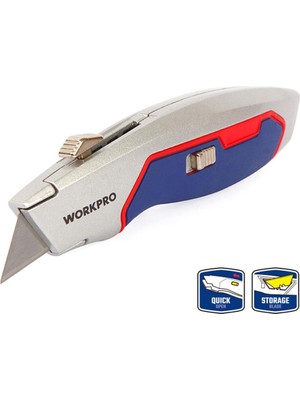 Workpro WP213011 Ağır Hizmet Alüminyum Gövde Geri Çekilebilir Rötuş Maket Bıçağı + 3 Adet Yedek Bıçak