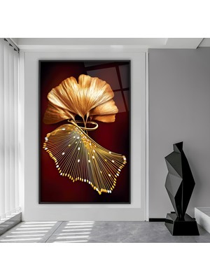 Emya Home Metal Çerçeveli Gold Yapraklar Cam Tablo