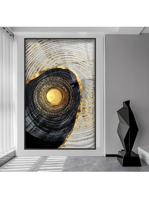 Emya Home Metal Çerçeveli Soyut Desenler Cam Tablo