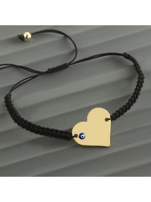 Bijuteri Net Kalp Isim Yazılabilir Boş Plaka Örgülü Bileklik