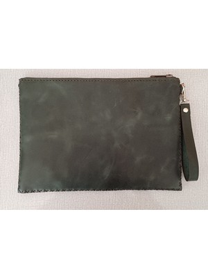 Durush Collection Tasarım, Gerçek Deri, Yeşil-Siyah El Işlemesi Portföy&clutch Çanta