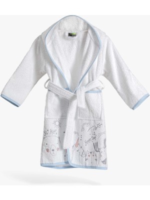 Green Black Animals Funny Serisi Çocuk Bornoz Beyaz/Mavi