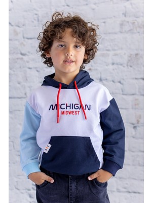 Erkek Çocuk Kapüşonlu Nakışlı Sweatshirt - Lacivert