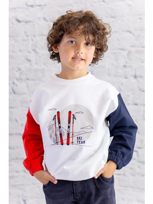 Erkek Çocuk Renkli Baskı Nakış Detaylı Sweatshirt - Lacivert