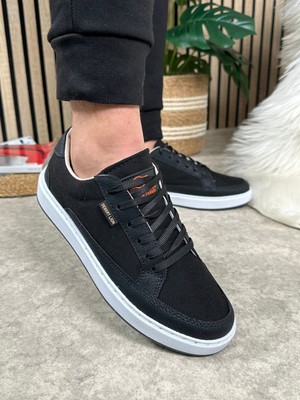 Nstil Günlük Erkek Sneaker Bağcıklı Kaymaz Taban Keten Deri Detaylı Oval Burun Spor Yürüyüş Ayakkabı 2545