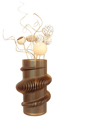 Antik Altın Parabolik Tasarım Ahşap Vazo | Parametrik Sanat,  Ofis Dekorasyonu, ler Large