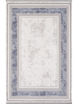 Artemis Halı Dior 02495A Bej Mavi Çerçeveli Çizgili Halı