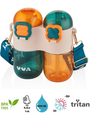 Vagonlife Tkk Tek Gövde Çift Hazneli Pipetli-Pipetsiz Kullanım Askı Aparatlı Çocuk Su Şişesi - 800 Ml.