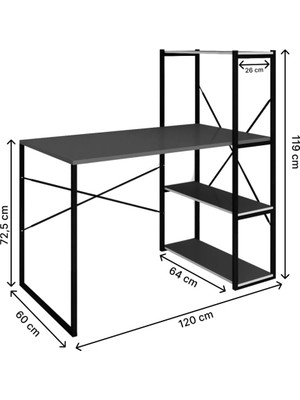 Eportatif Kitaplıklı Çalışma Masası Bilgisayar Ofis Masası Füme 1423