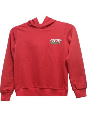 İrem Çocuk Giyim Erkek Çocuk /kız Çocuk Önü Yazı Sırtı Ayıcık Desenli Kapüşonlu Kırmızı Sweatshirt