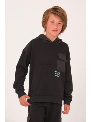 Jazziee Unisex Çocuk Kapüşonlu Sweatshirt - Siyah