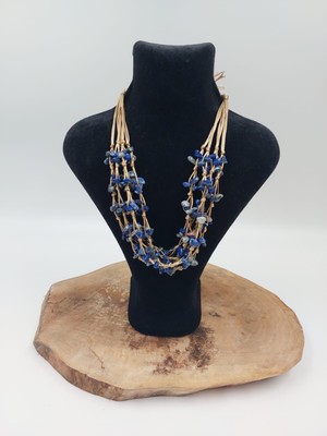 R I G Handmade Design Altın Örgülü Zincirli Lapis Lazuli Doğal Taş Kolye