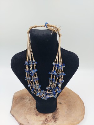 R I G Handmade Design Altın Örgülü Zincirli Lapis Lazuli Doğal Taş Kolye