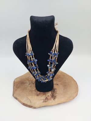 R I G Handmade Design Altın Örgülü Zincirli Lapis Lazuli Doğal Taş Kolye