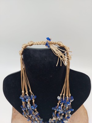 R I G Handmade Design Altın Örgülü Zincirli Lapis Lazuli Doğal Taş Kolye