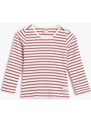 Koton Uzun Kollu Tişört Yuvarlak Yaka Ribanalı