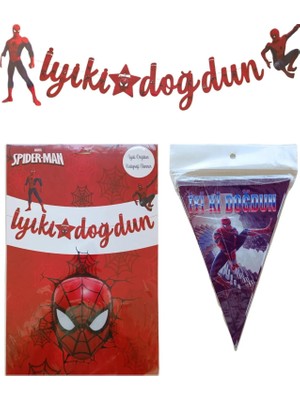 Ngüzel Party Örümcek Adam Spiderman Iyi Ki Doğdun Kaligrafi Banner ve Iyi Ki Doğdun Üçgen Flama