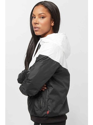 Nike Sportswear Windrunner Jacket Black White Kadın Kapüşonlu Spor Ceket Siyah Beyaz