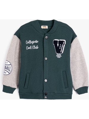 Koton Kolej Ceket Uzun Kollu Erkek Çocuk Yeşil Aplike Detaylı Cepli Çıtçıt Kapamalı