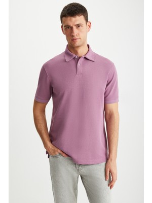 Grimelange Laporte Erkek Dokulu Kumaşlı Slim Fit Mürdüm Polo Yaka T-Shirt