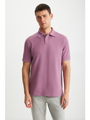 Grimelange Laporte Erkek Dokulu Kumaşlı Slim Fit Mürdüm Polo Yaka T-Shirt