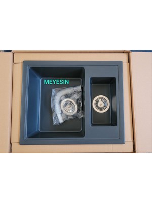 Meyesin Granit Evye Antrasit 1.5 Gözlü Mutfak Evyesi 485 x 595 mm