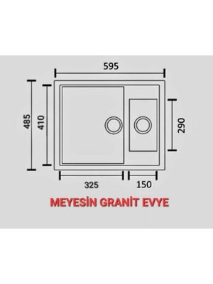 Meyesin Granit Evye Antrasit 1.5 Gözlü Mutfak Evyesi 485 x 595 mm