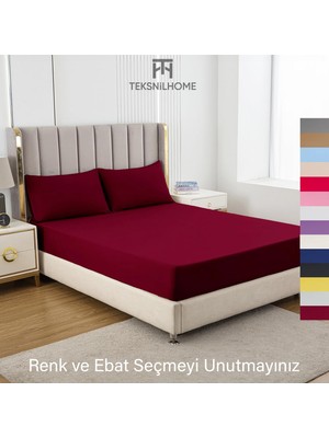 Teksnil Home | Ranforce | Pamuklu  Tek Kişilik Bordo  Lastikli Çarşaf | 14 Renk | Fıtted | 100X200