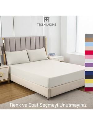 Teksnil Home | Ranforce | Pamuklu  Tek Kişilik Krem  Lastikli Çarşaf | 14 Renk | Fıtted | 100X200