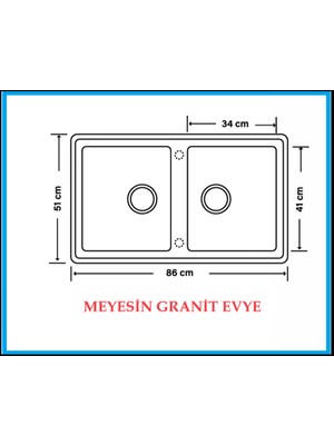 Meyesin Granit Evye Gri Çift Gözlü Mutfak Evyesi 86 x 50 Cm