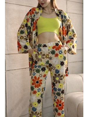 SEVENLINE Kadın Çiçek Desenli Kimono Takımı
