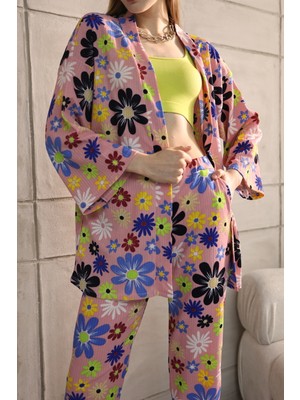 SEVENLINE Kadın Çiçek Desenli Kimono Takımı