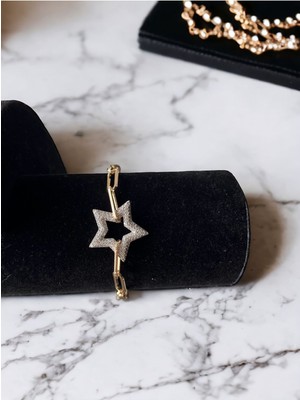 Asteria Jewelry Kadın Zirkon Taşlı Yıldızlı Zincir Bileklik