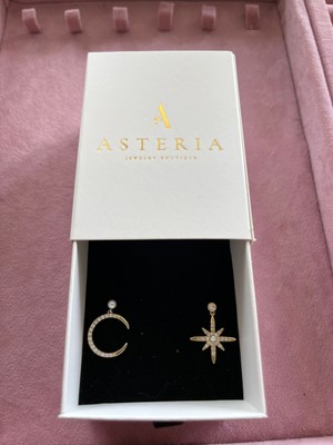 Asteria Jewelry Ay Yıldız Inci Detaylı Gold Tasarım Küpe