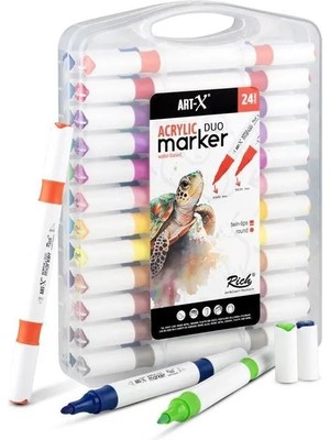 Rich Art-X Acrylic Marker Duo Marker Çift Uçlu Su Bazlı Boyama Kalemi 24 Renk Set