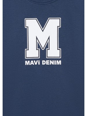 Mavi M Logo Baskılı Lacivert T-Shirt 6610243-80925