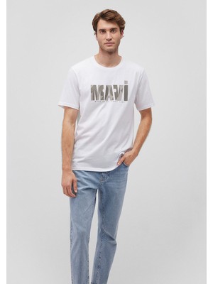 Mavi Logo Baskılı Beyaz T-Shirt 0612351-620